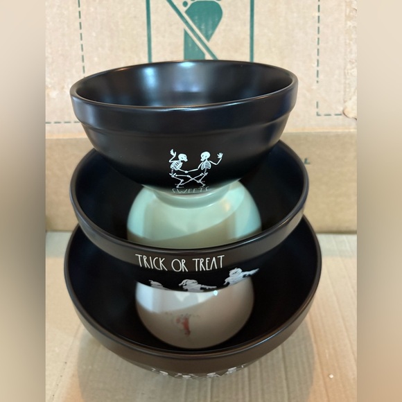 Rae Dunn Halloween Black Dancing Skeletons Bowls Set - Picture 4 of 4